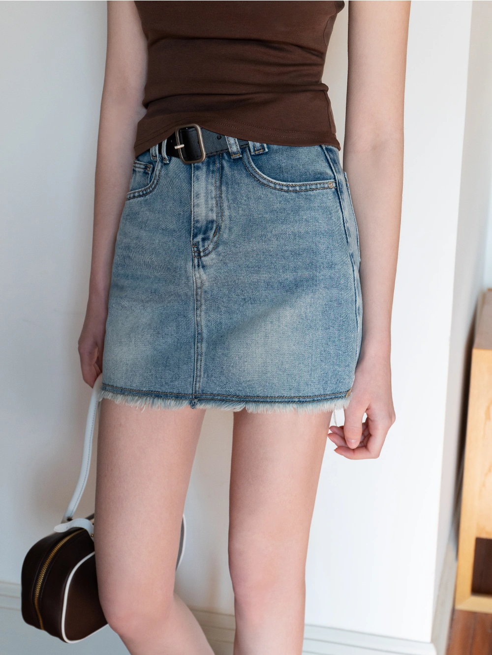 Women's Denim Skirt with Black Belt