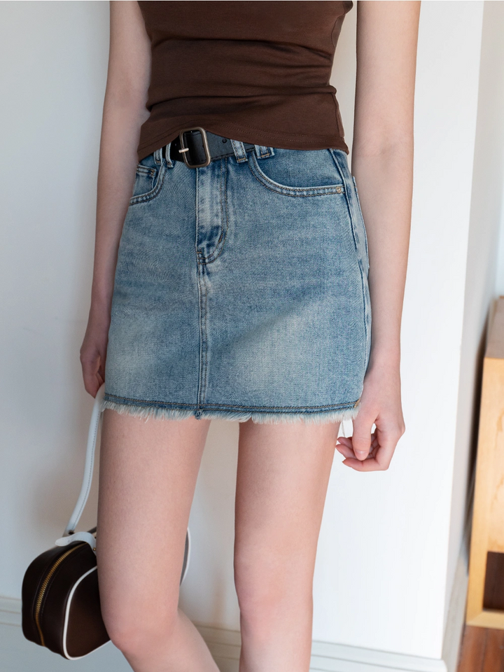 Women's Denim Skirt with Black Belt