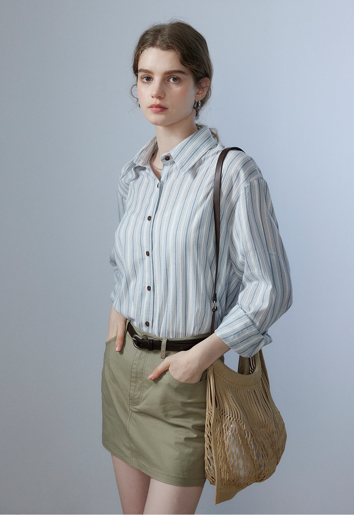 Camicia a righe a maniche lunghe da donna