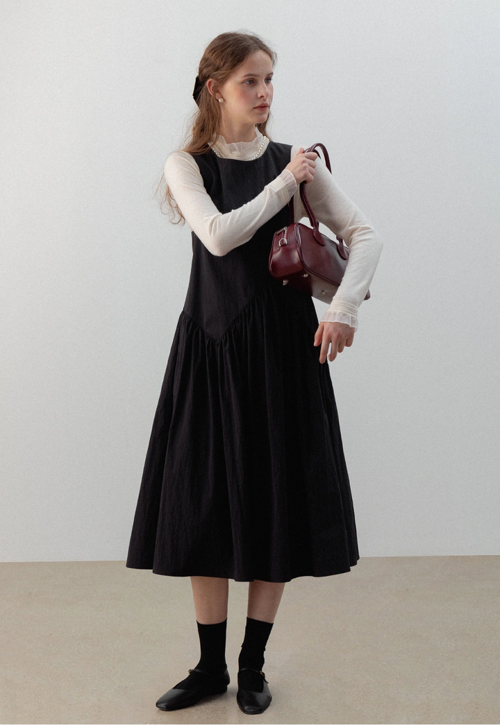 Black Midi Dress With A Layered