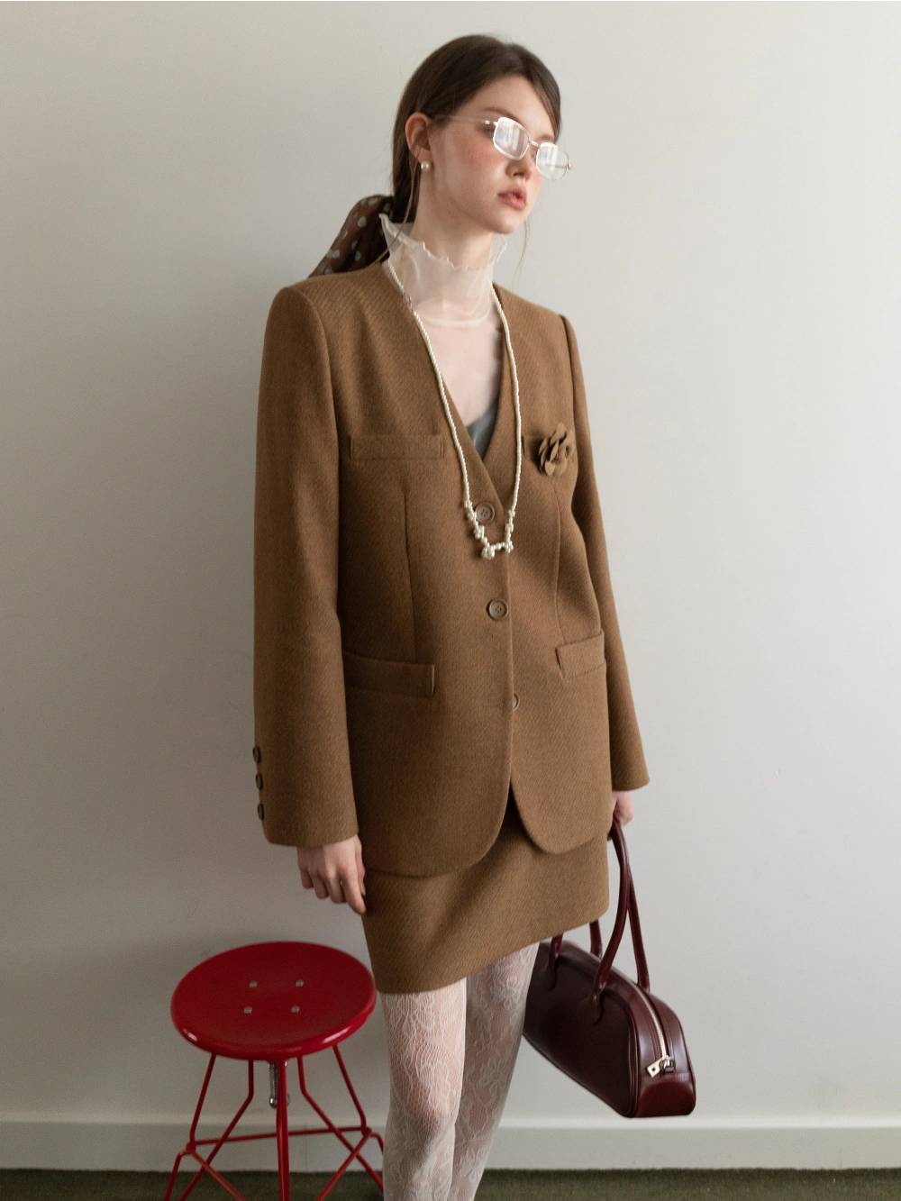 Elegant Brown Blazer Dress Set