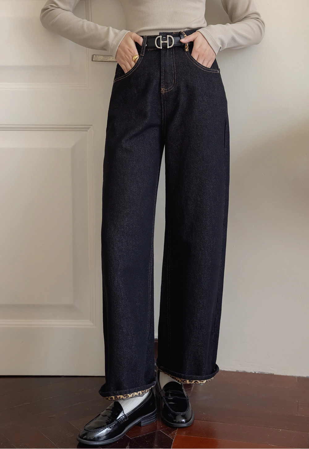 Wide-Leg High-Waisted Denim Pants