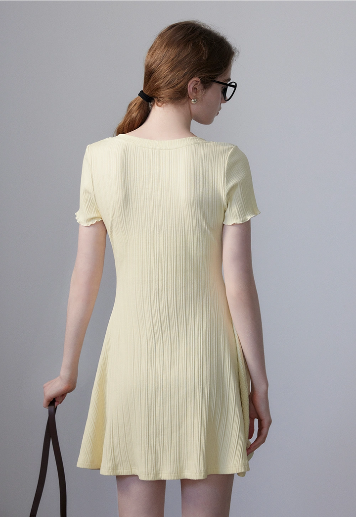 Women's Short-Sleeve Ribbed Dress with Button Detail