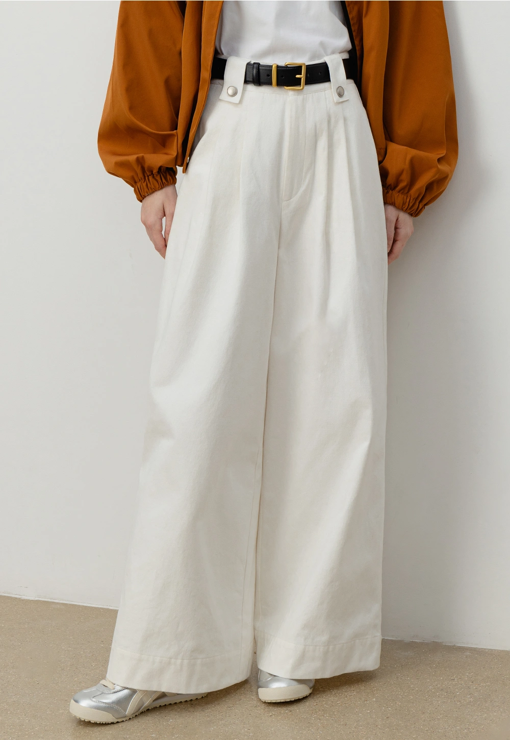 High-Waist Wide-Leg Pants with Button Detail