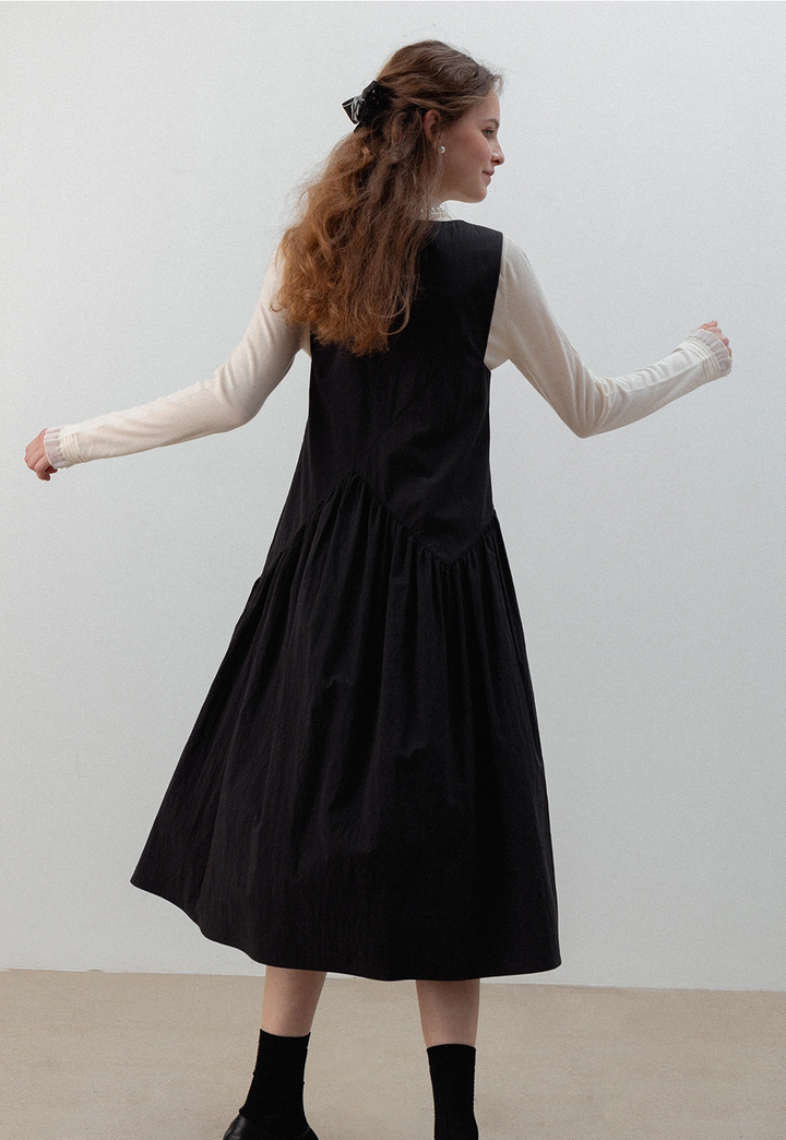 Black Midi Dress With A Layered