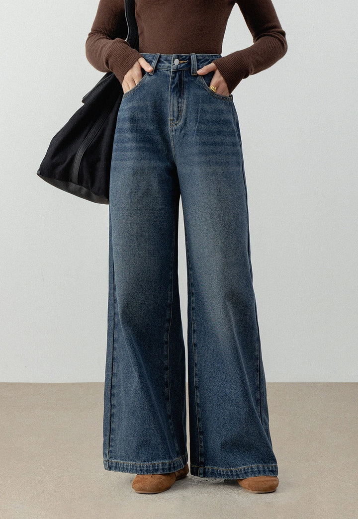 High-Waisted Wide-Leg Denim Jeans