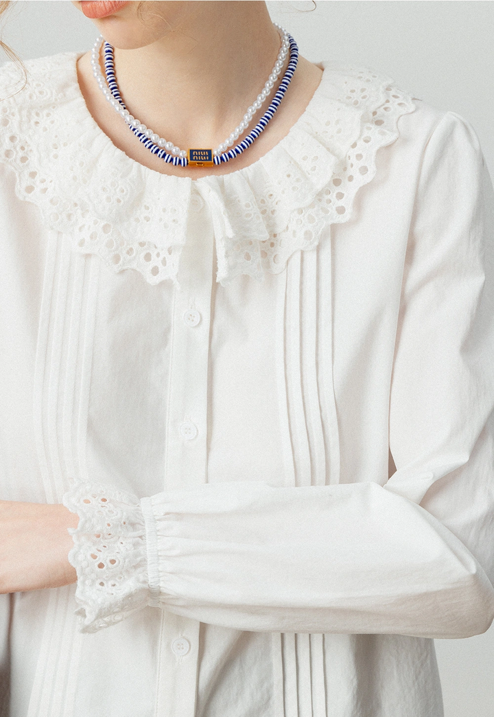 Lace Collar Button-Up Blouse