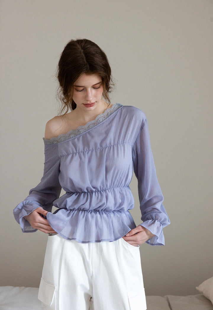 Off-Shoulder Ruffled Blouse with Lace Detail