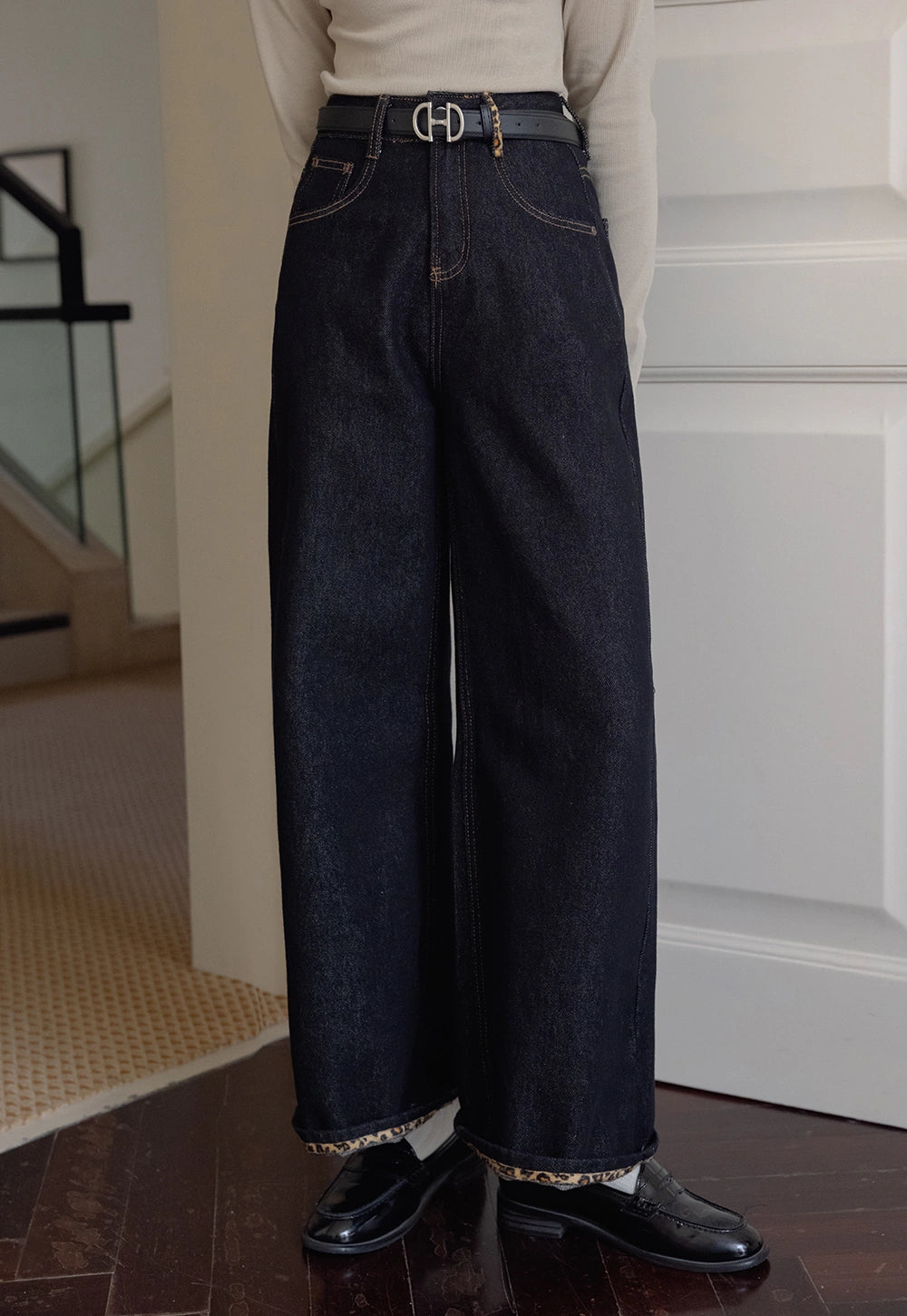 Wide-Leg High-Waisted Denim Pants