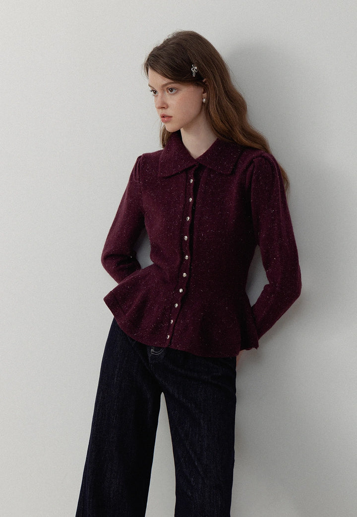 Women’s Peplum Collar Button-Down Sweater