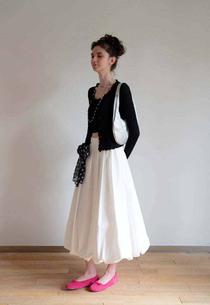 White Pleated Midi Skirt