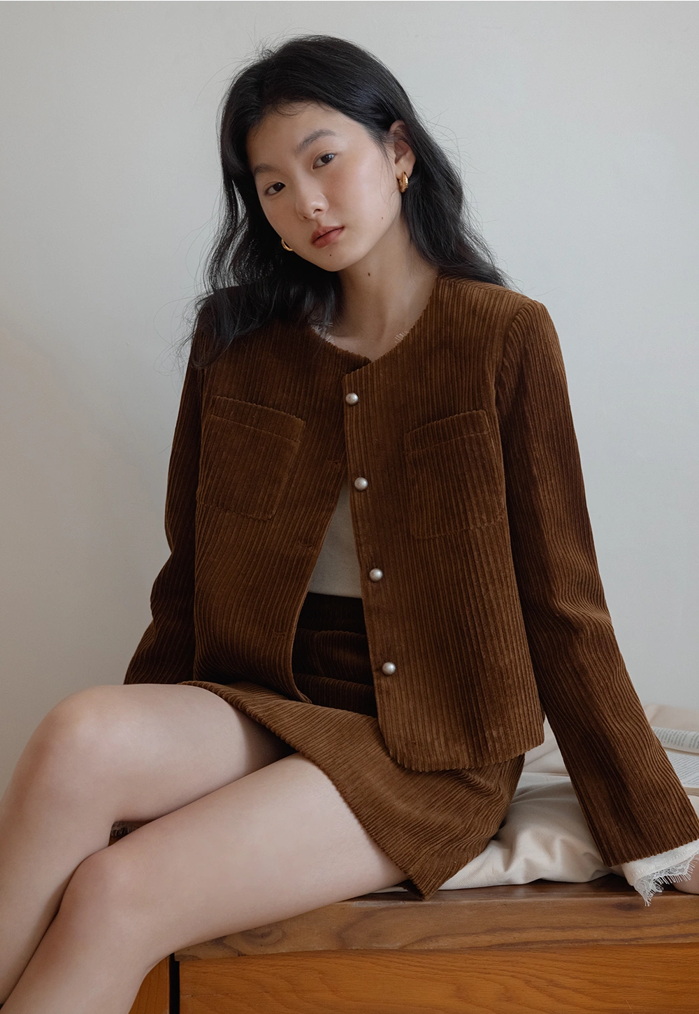 Corduroy Set: Button-Up Jacket and Mini Skirt