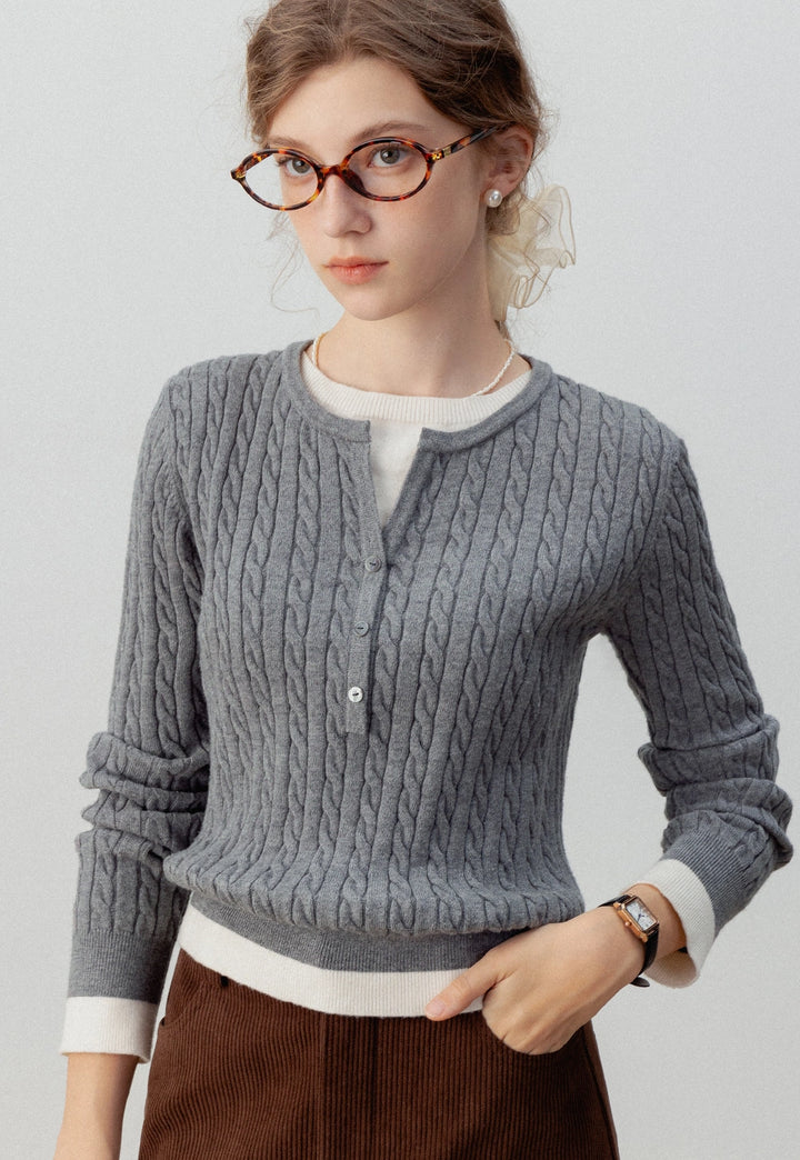 Women's Cable Henley Sweater