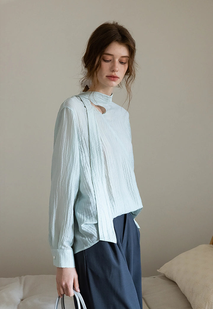 Elegant Tie-Detail Long-Sleeve Blouse