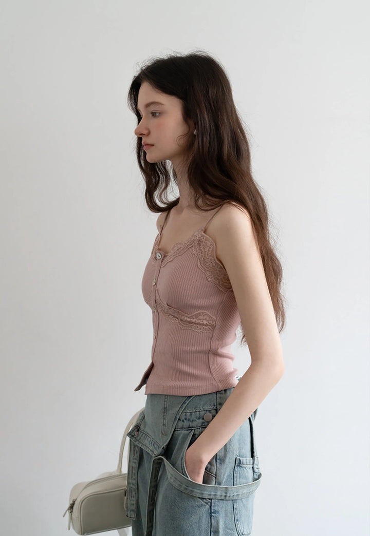 Lace-Trimmed Ribbed Camisole