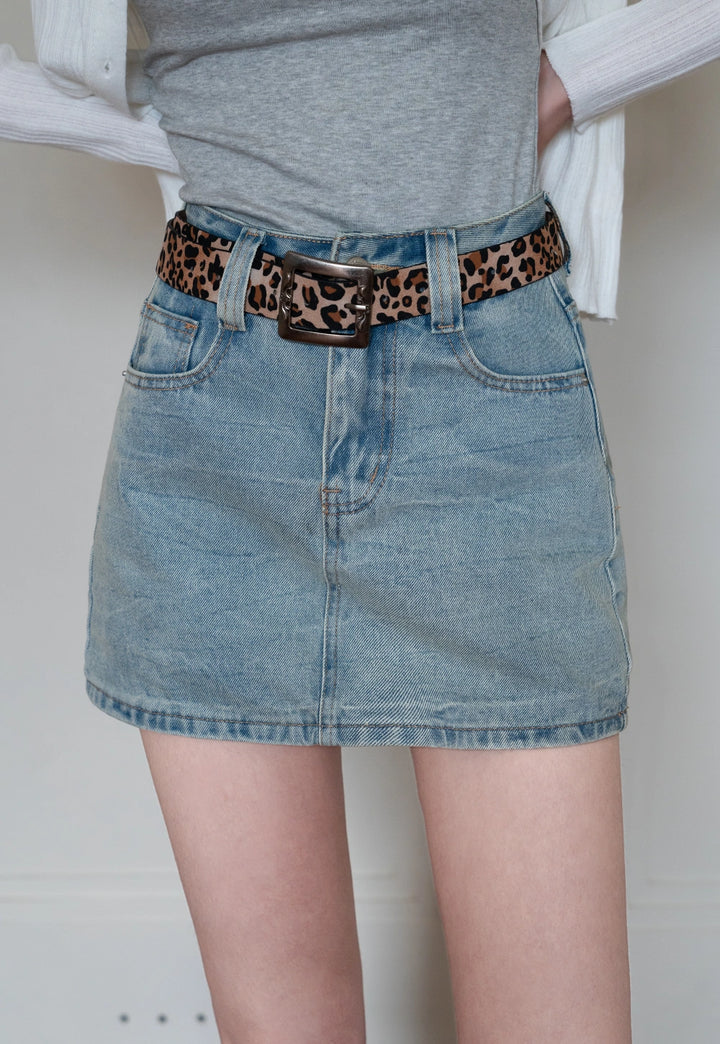 Women's Light Wash Denim Skirt Belt