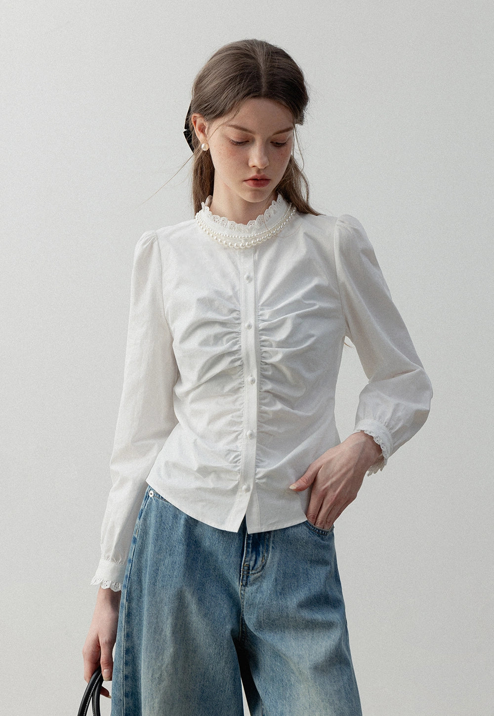 Women's Lace Collar Cotton Blouse