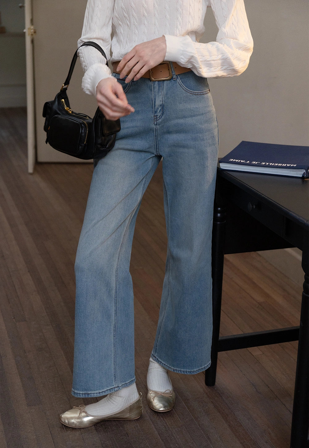 Wide-Leg Denim Jeans with Belt