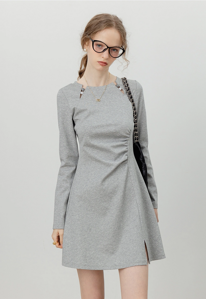 Women's Long-Sleeve Dress with Side Ruching