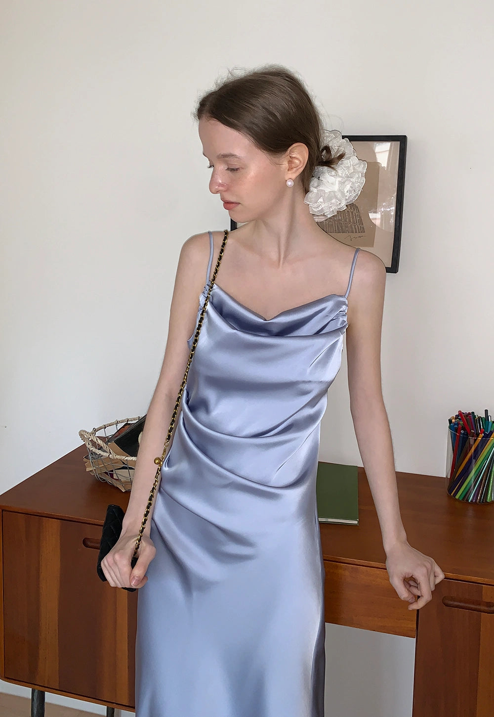 Satin Cowl Neck Slip Dress