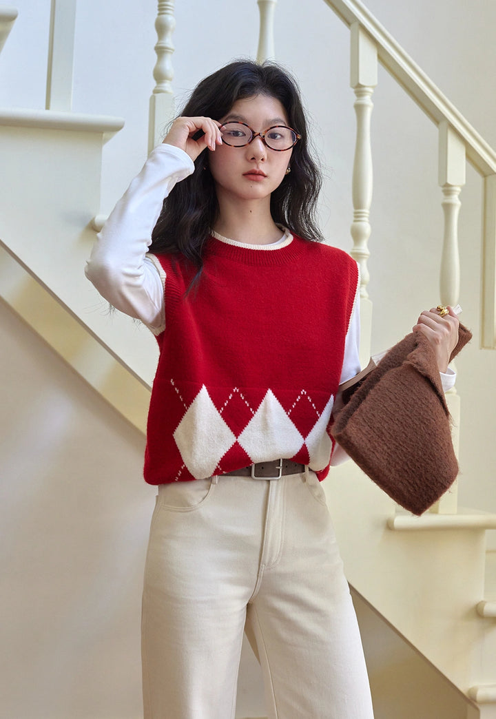 Women's Argyle Knit Sweater Vest