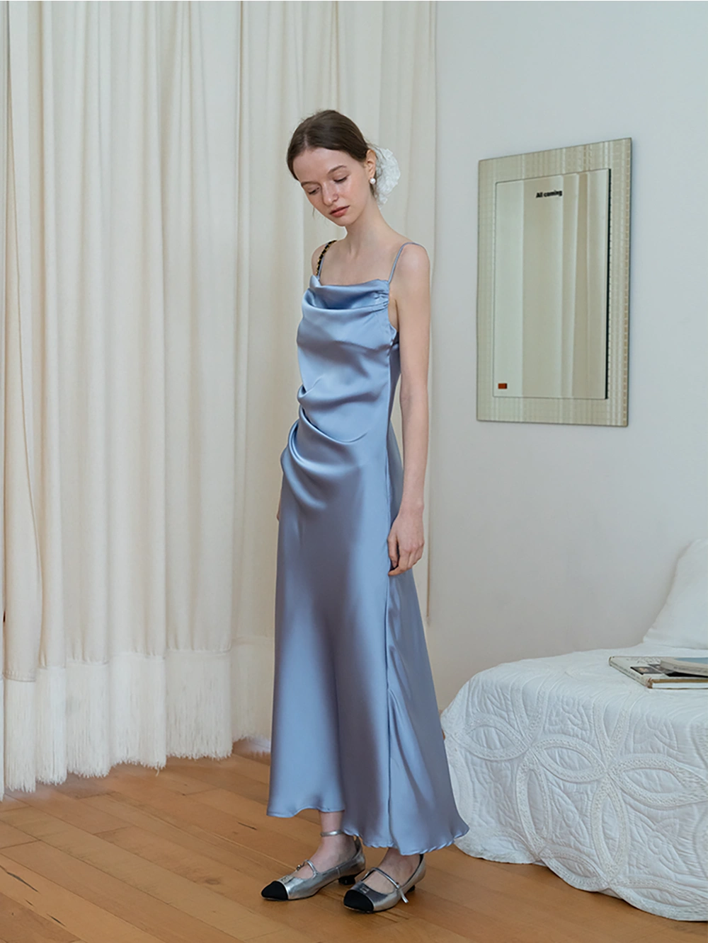 Satin Cowl Neck Slip Dress