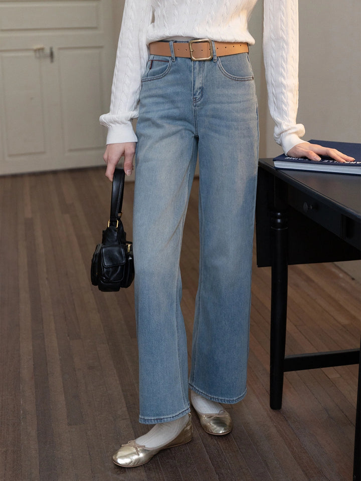 Wide-Leg Denim Jeans with Belt