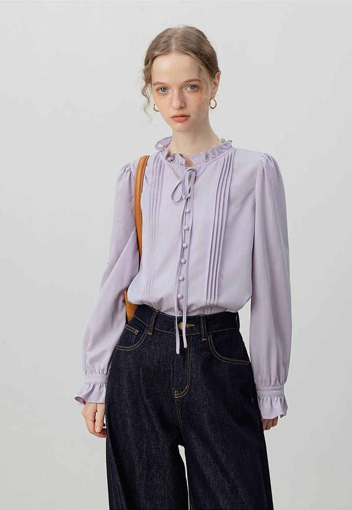 Ruffled Stand Collar Shirt