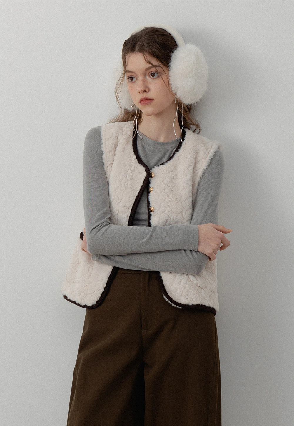 Faux Shearling Button-Up Vest