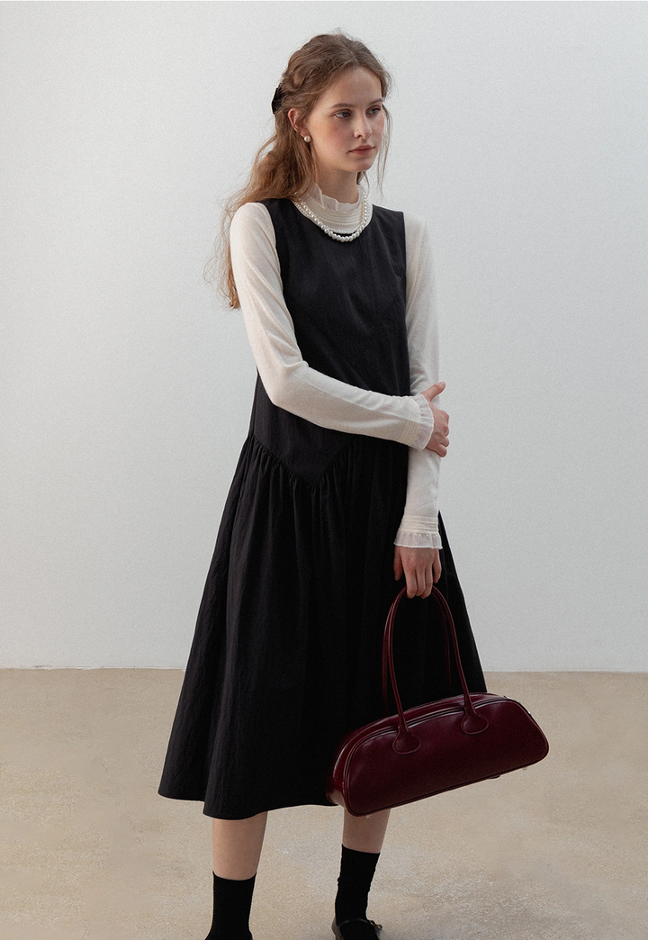 Black Midi Dress With A Layered