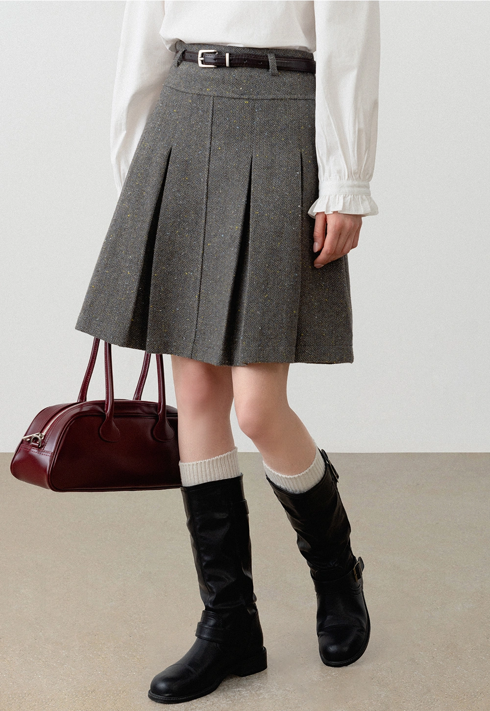 Women's Wool Pleated Mini Skirt