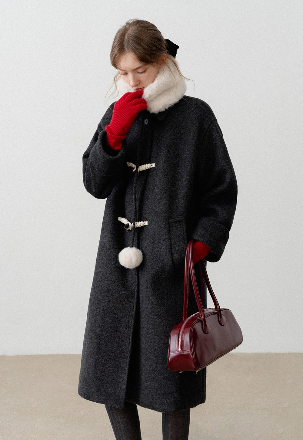 Women's Toggle Button Fleece-Lined Wool Coat