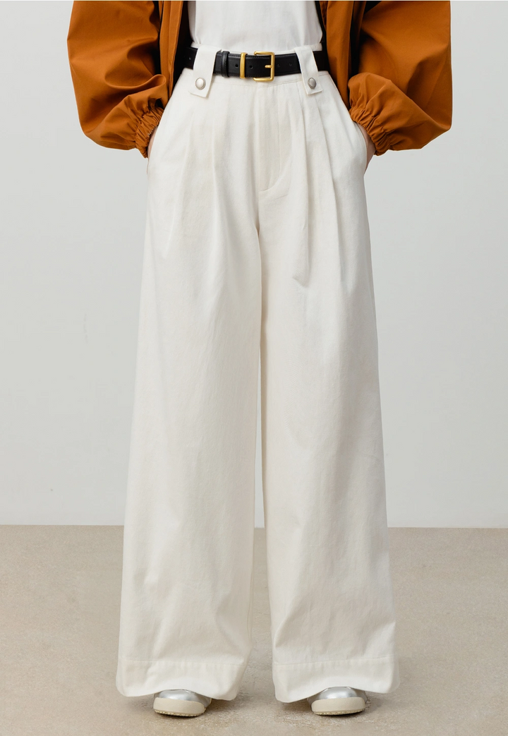 High-Waist Wide-Leg Pants with Button Detail