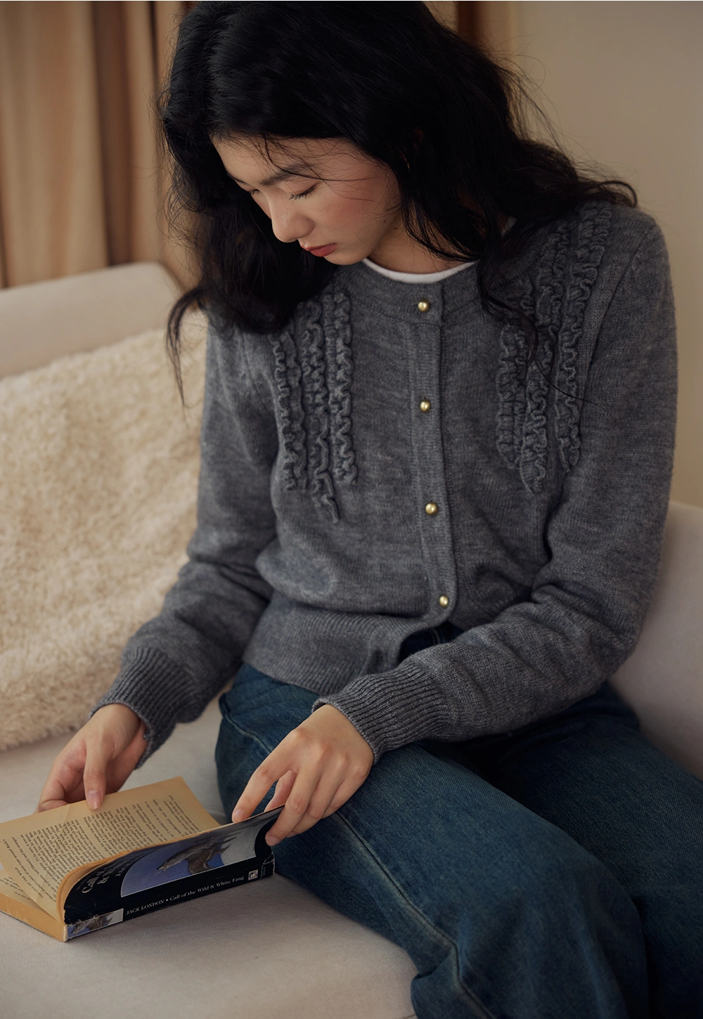 Ruffled Knit Cardigan