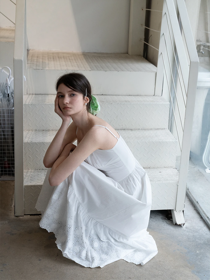 Elegant White French Lace Spliced Holiday Dress