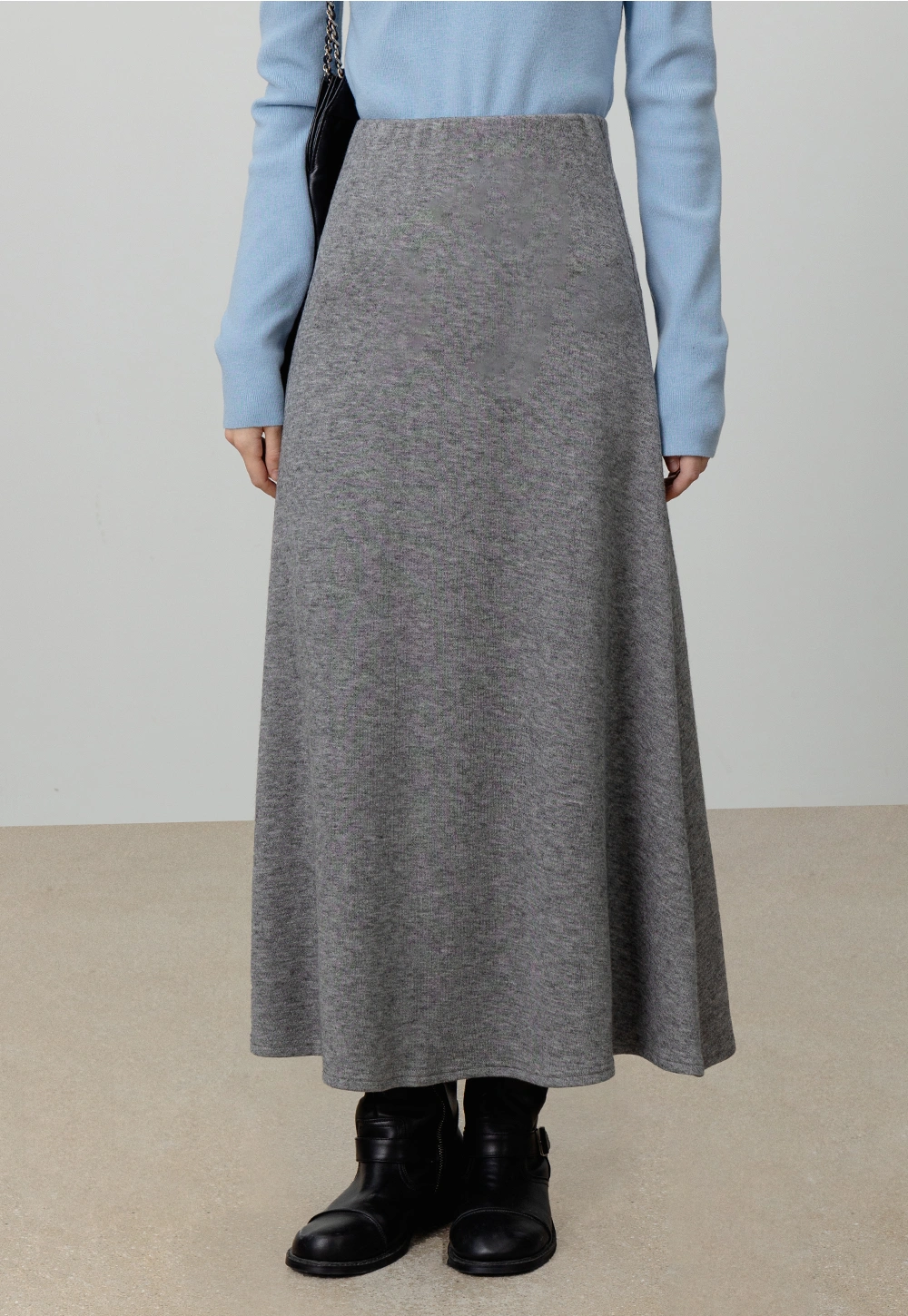 Gray Knit Midi Skirt