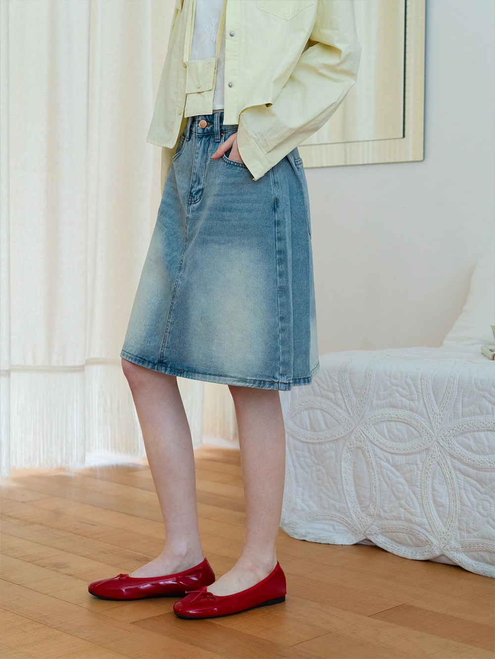 Women's High Waist A-Line Denim Skirt