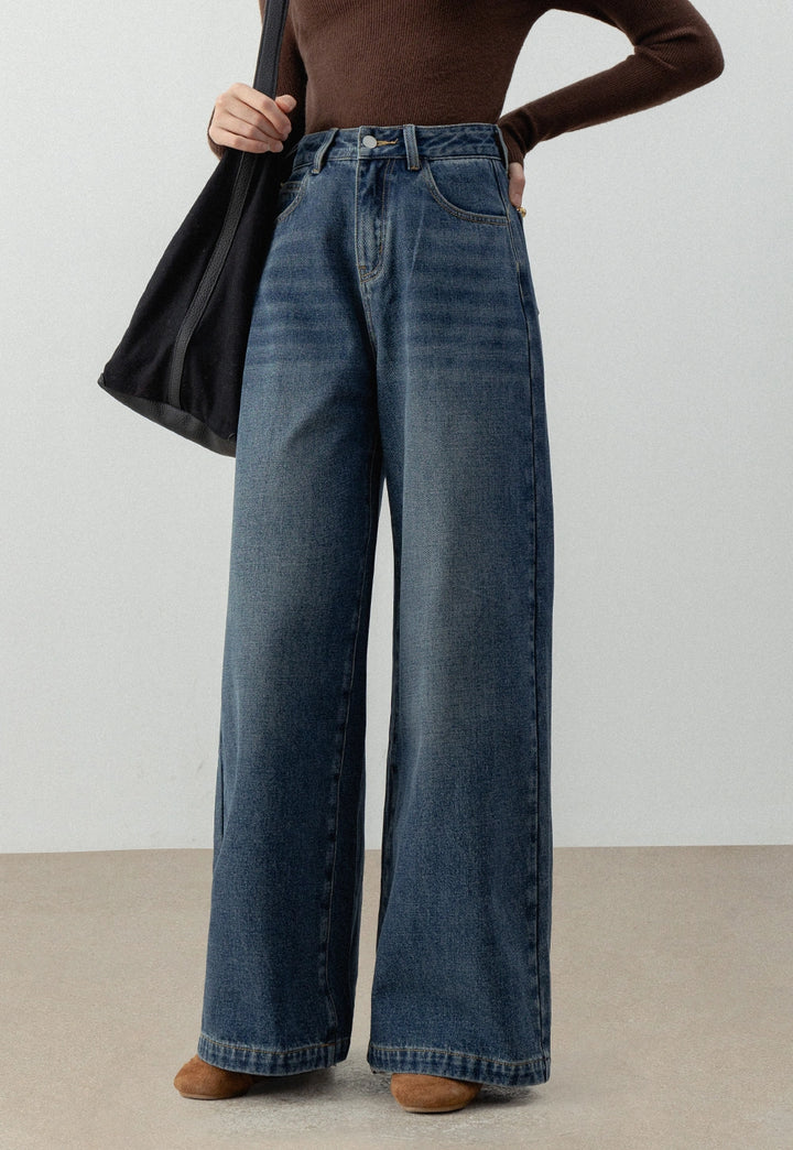 High-Waisted Wide-Leg Denim Jeans