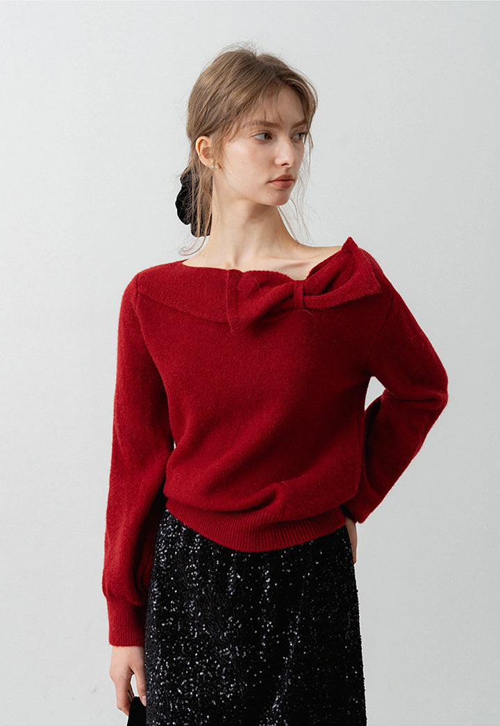 Women's Off-Shoulder Bow Tie Sweater