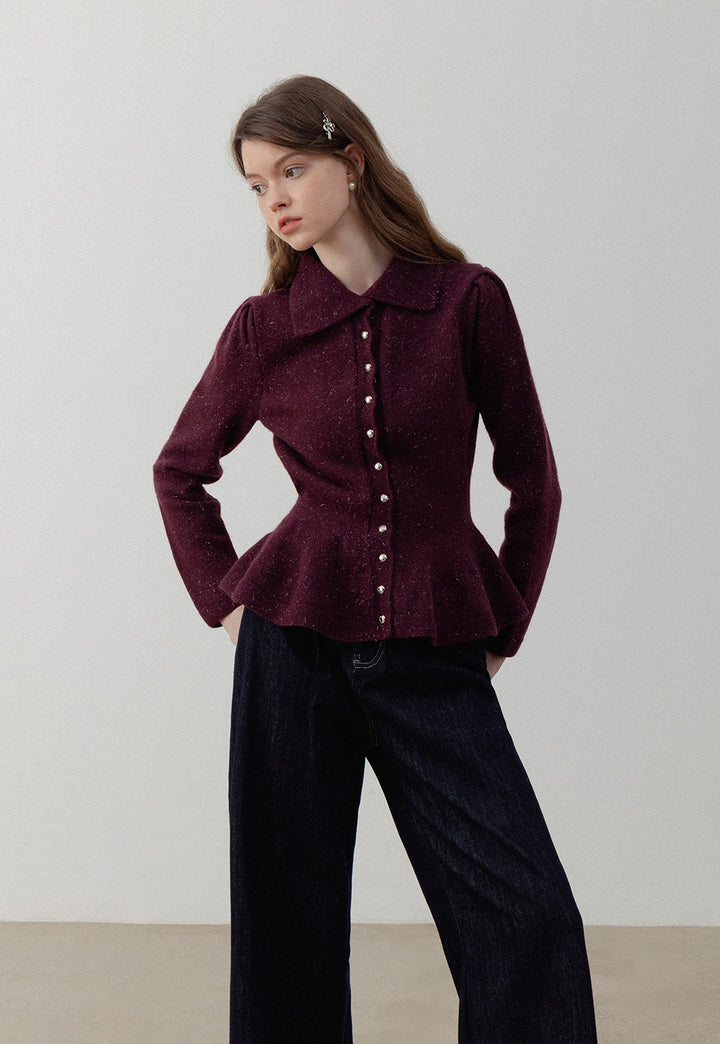 Women’s Peplum Collar Button-Down Sweater