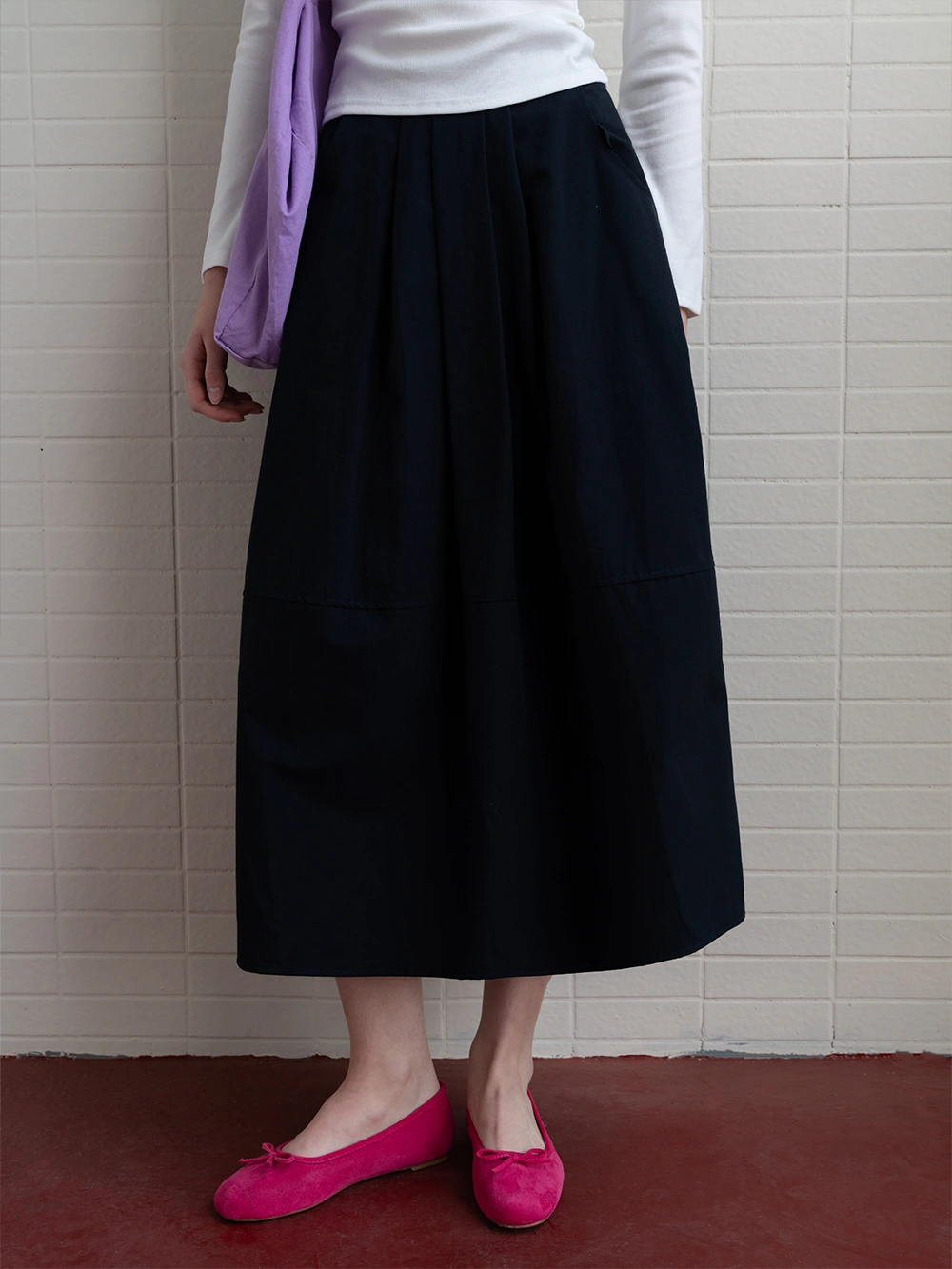 Elastic Waist Midi A-Line Skirt