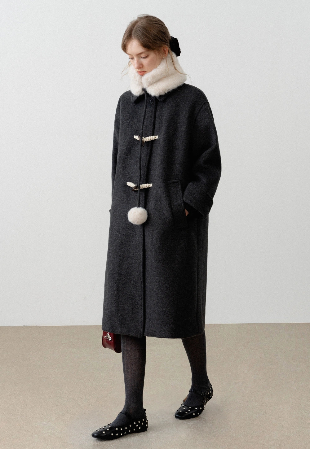 Women's Toggle Button Fleece-Lined Wool Coat