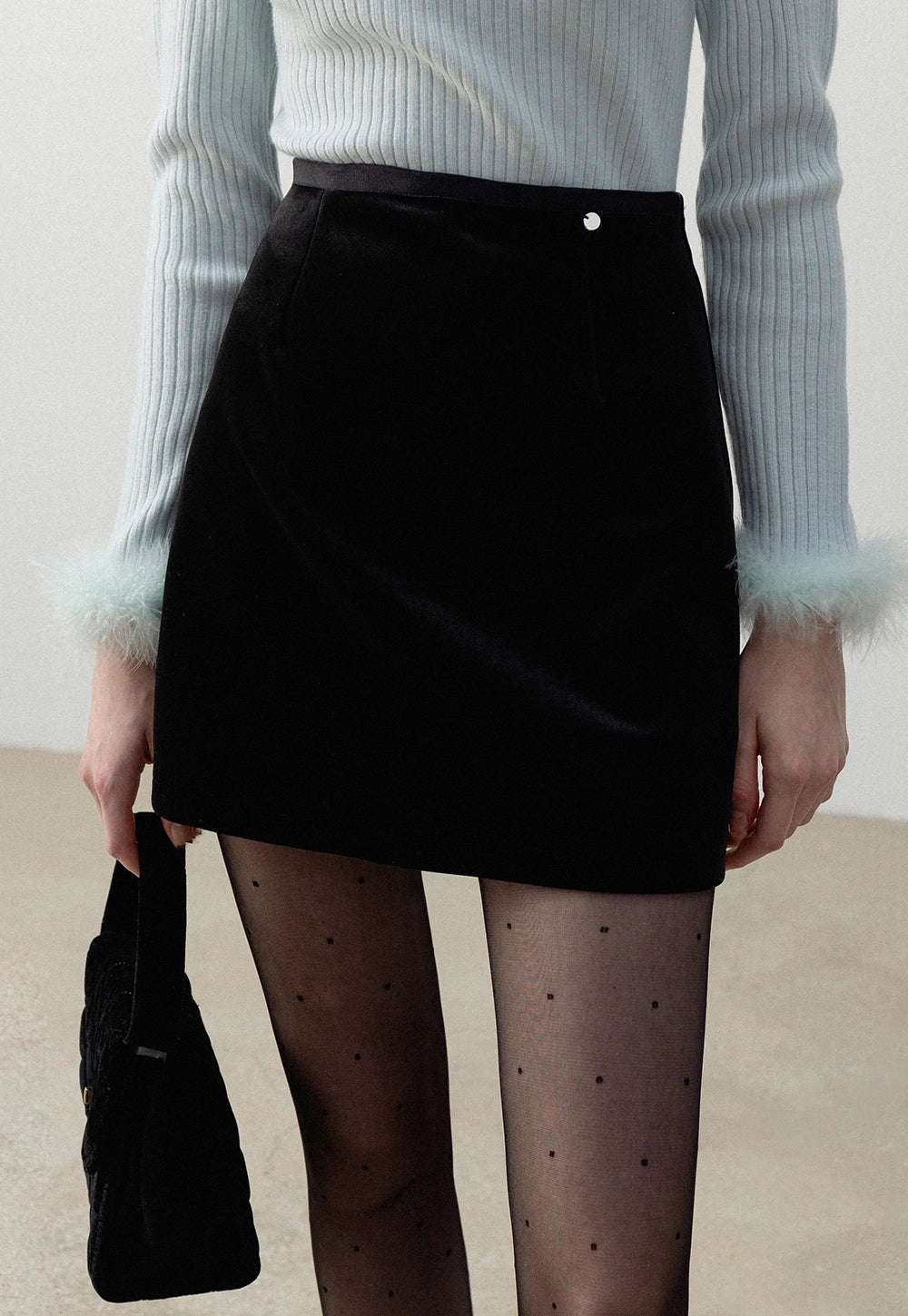 Women's Black Velvet Mini Skirt