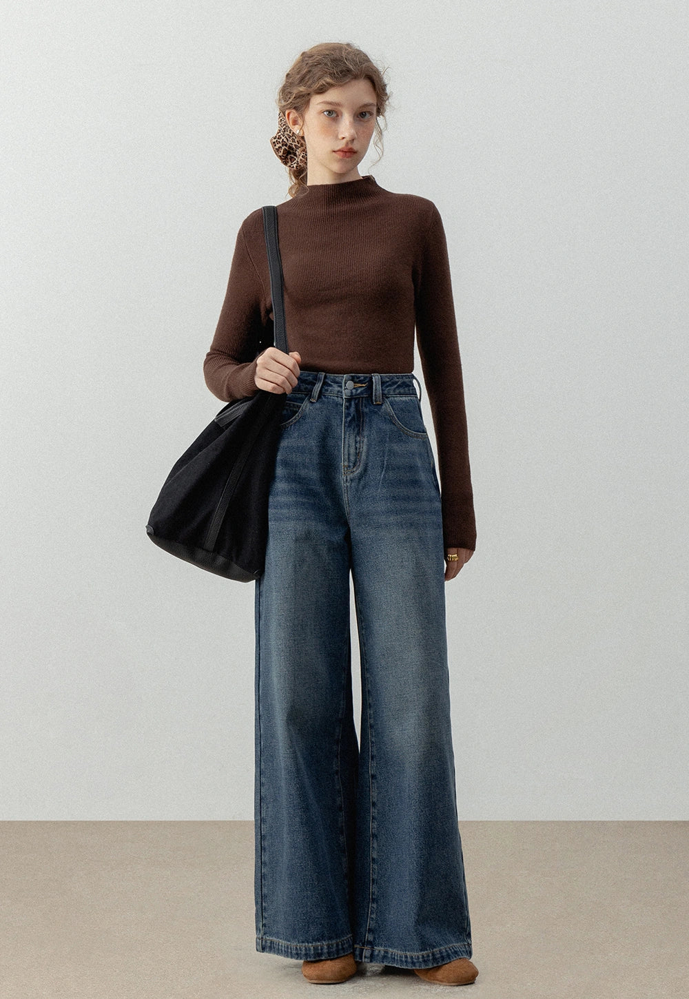 High-Waisted Wide-Leg Denim Jeans