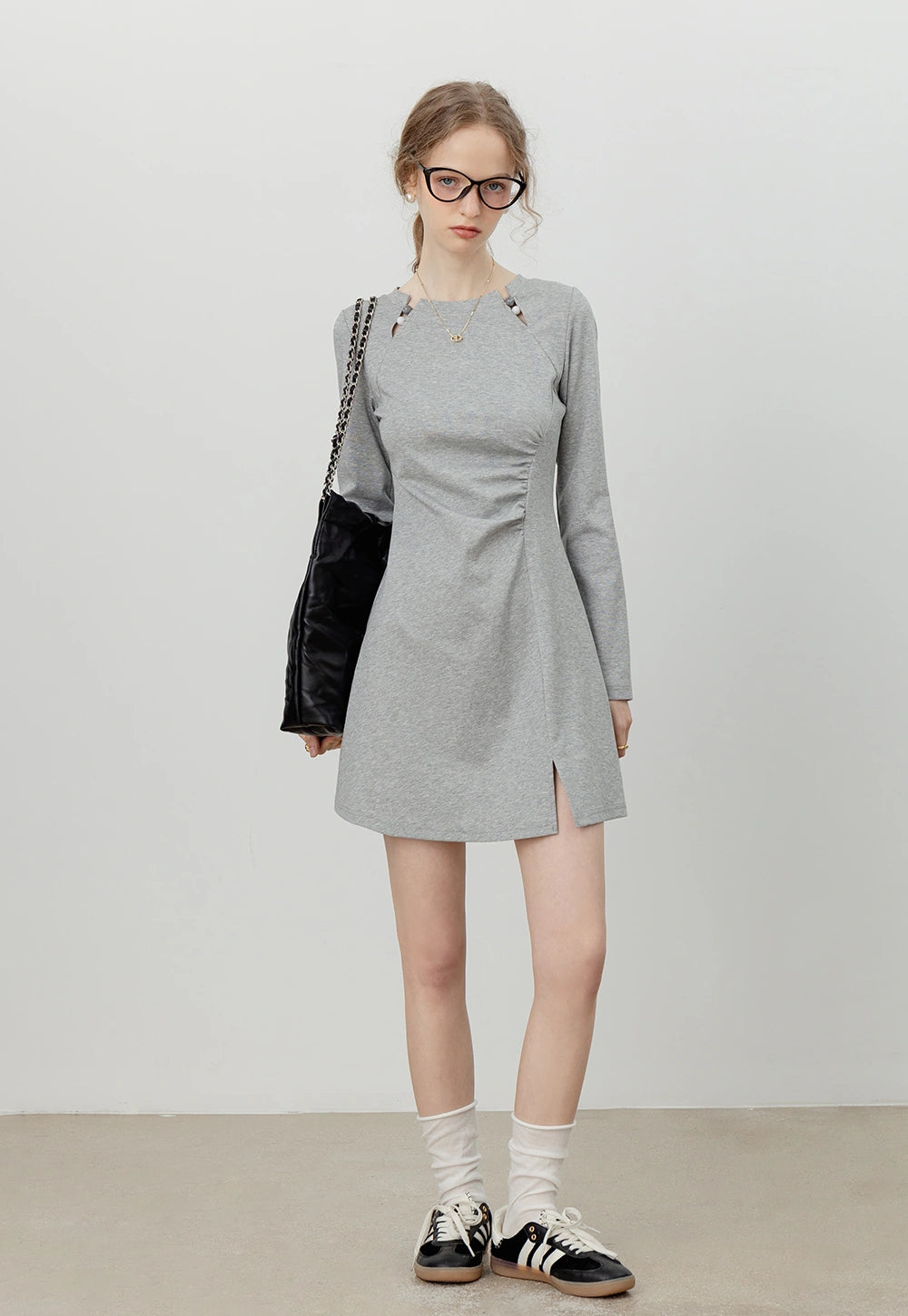 Women's Long-Sleeve Dress with Side Ruching