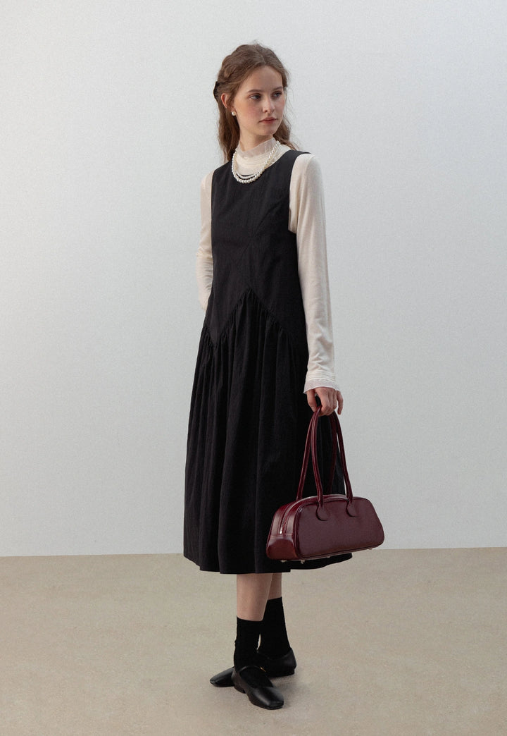 Black Midi Dress With A Layered