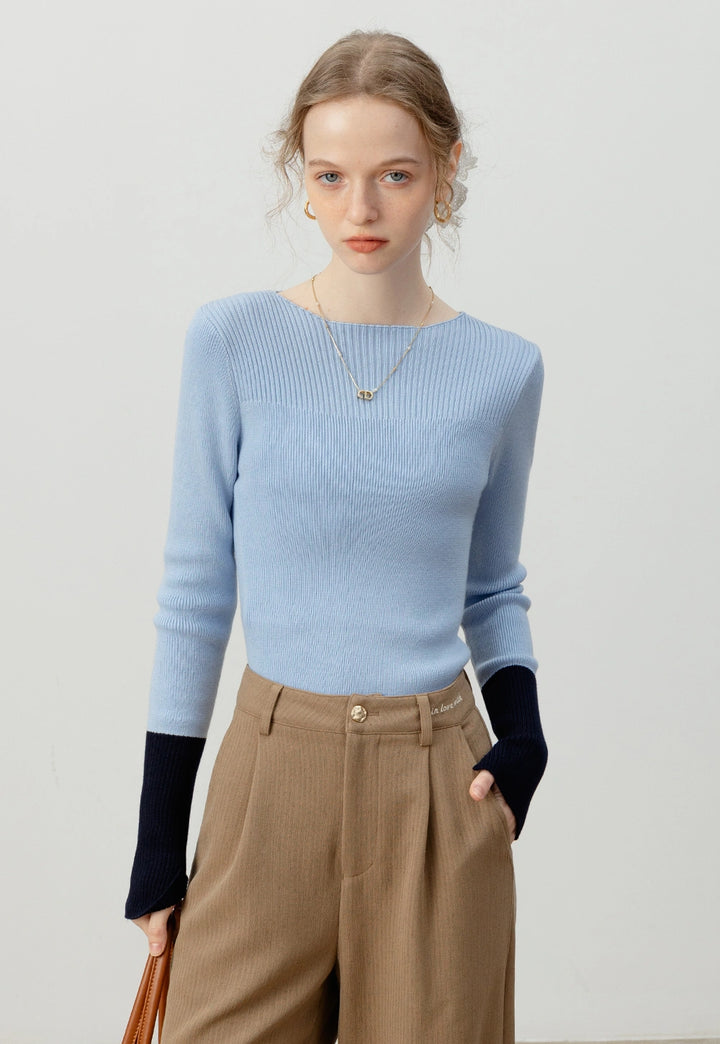 Women's Long Sleeve Color Block Knit Top