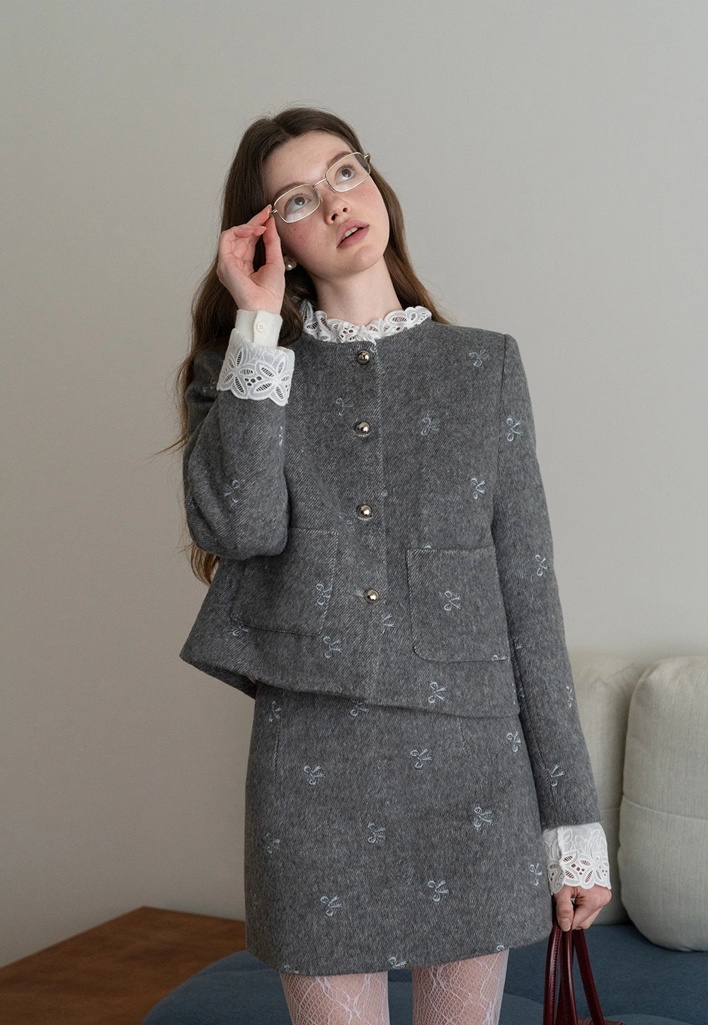 Women’s Woolen Short Coat and Skirt Set