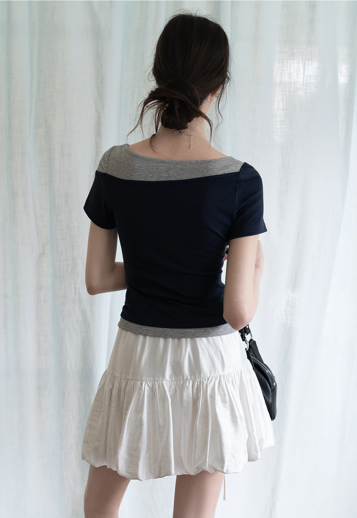 Off-Shoulder Contrast Trim T-Shirt