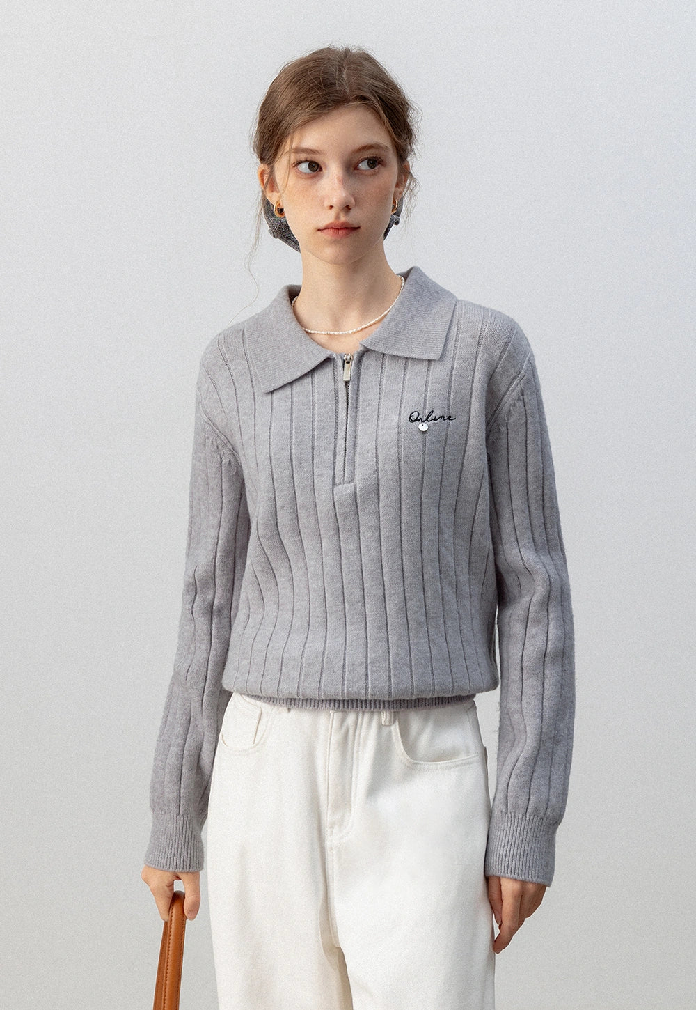 Collared Knit Top with Double Half-Zip Carigans